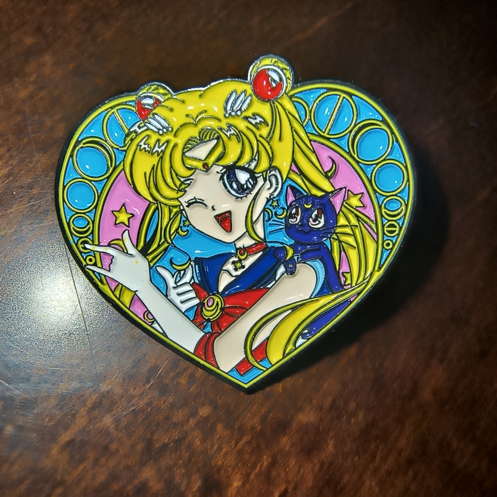 Sailor Moon Heart Enamel Pin - Blonde, Blue, Pink